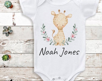 Body bébé personnalisé nom complet - girafe - cadeau personnalisé - ajoutez votre personnalisation - cadeau bébé personnalisé, cadeau body bébé
