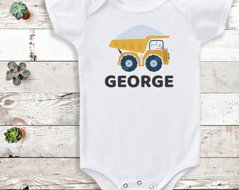 Personalised Name, Yellow Dumper Truck - Bodysuit - Personalised Gift -Add Your Personalisation - Personalised baby, baby bodysuit gift