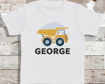 Personalised name, Yellow Dumper Truck Design - T-Shirt - Babies T-Shirt - Kids T-Shirt - Personalised Name - Add Your Personalisation