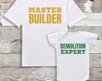 Master Builder & Demolition Expert Matching Dad and Baby Set - Father's Day - Dad and Baby Matching Gift - Dad Gift - Dad Gift Set
