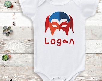 Personalised Name, Superhero Mask Bodysuit- Personalised Baby Gift -Add Your Personalisation - Personalised baby gift, baby bodysuit gift