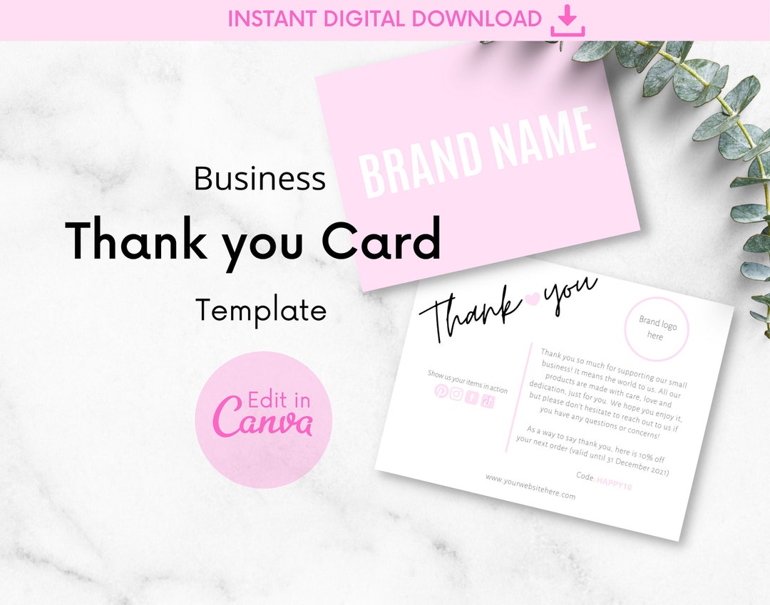 EDITABLE Business Thank You Card, DIY Printable Small Business Thank ...