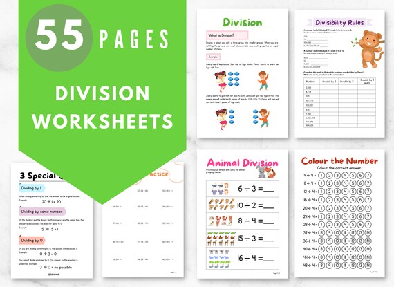 Animals math worksheets division