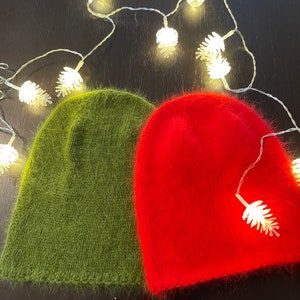 Sombrero tejido a mano Luna/sombrero de lana de piel de angora/ sombrero de invierno/ sombrero rojo /sombrero de Navidad