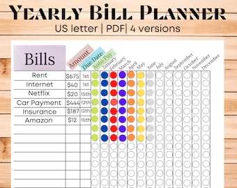 Paycheck Budgeting, Bill Organizer, Yearly Bill Tracker, Monthly Bill Tracker, Monthly Budget Template, Bullet Journal, Finance Planner