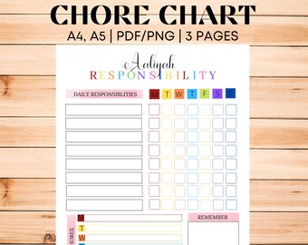 Chore Chart, Responsibility Chore List, Routine Chart, To Do List, Daily Chore Chart, Chart Printable, Cleaning Chore Chart, Cleaning List