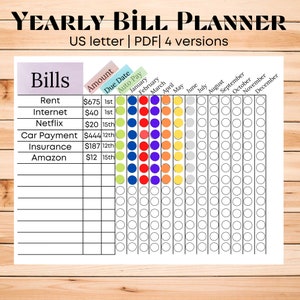 Paycheck Budgeting, Bill Organizer, Yearly Bill Tracker, Monthly Bill Tracker, Monthly Budget Template, Bullet Journal, Finance Planner