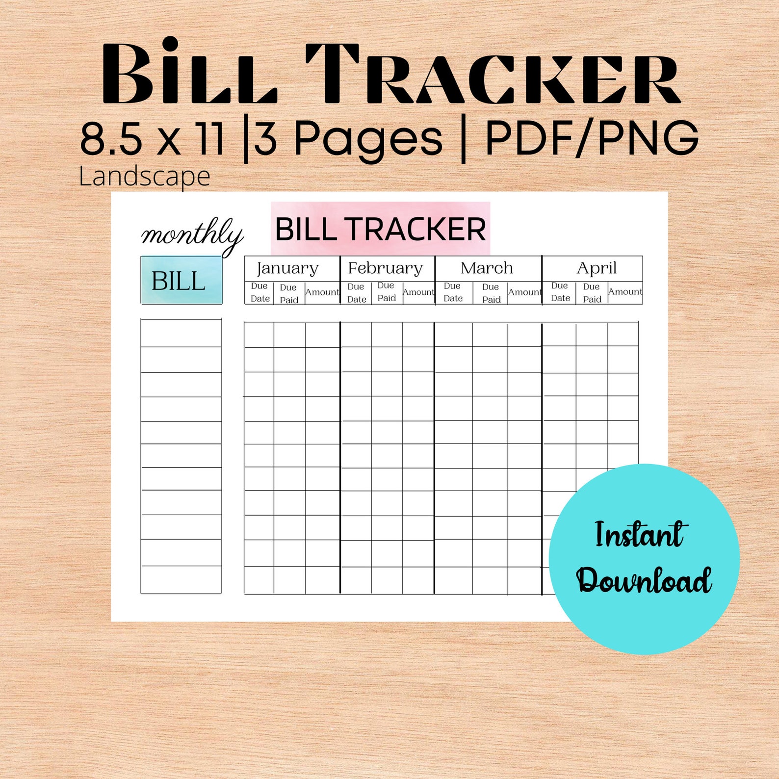 Bill Tracker Example Bill Tracker Printable, Bill Tracker PDF, Monthly Budget Template ...