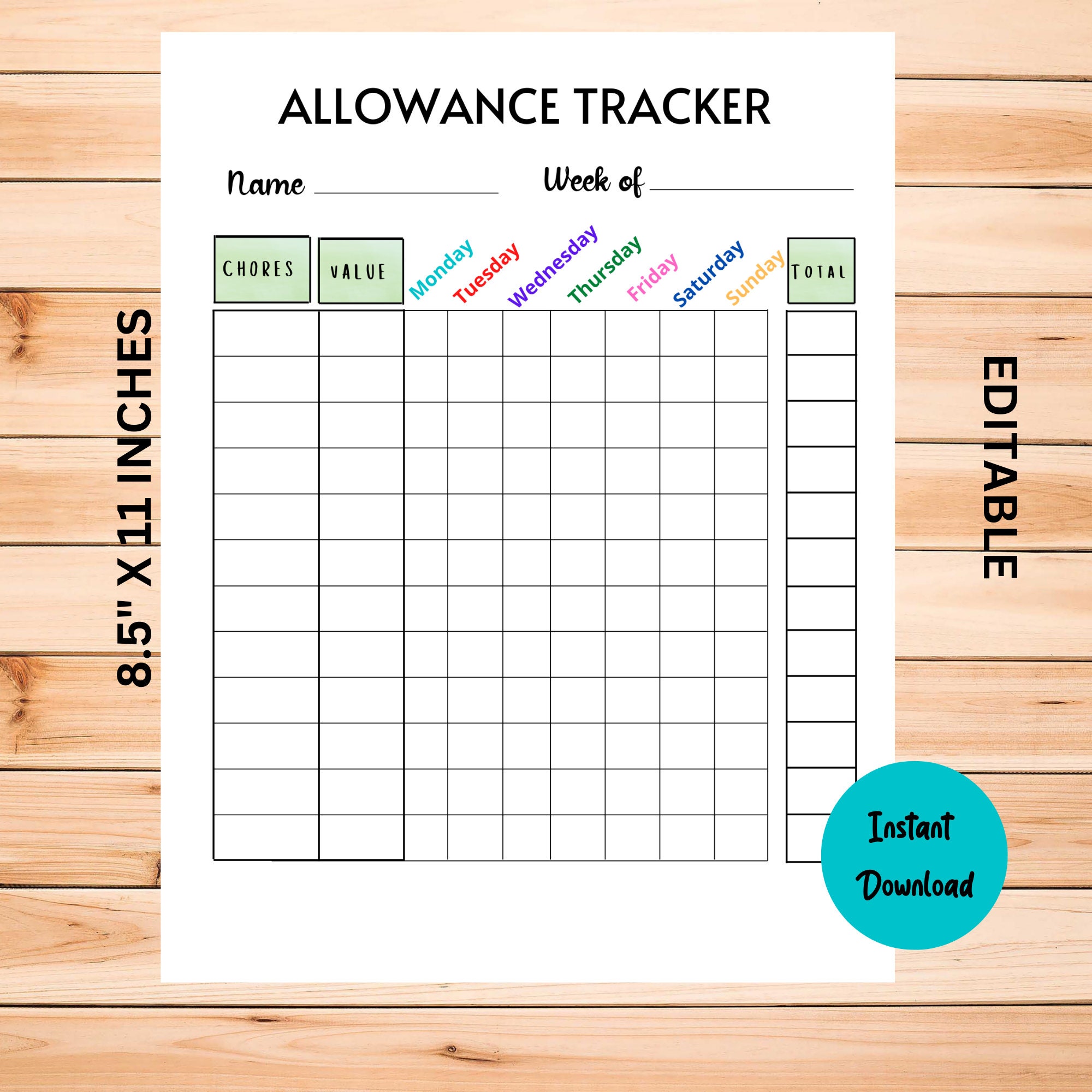 Allowance Tracker for Kids, Allowance Chart, Reward Chart, Kids ...