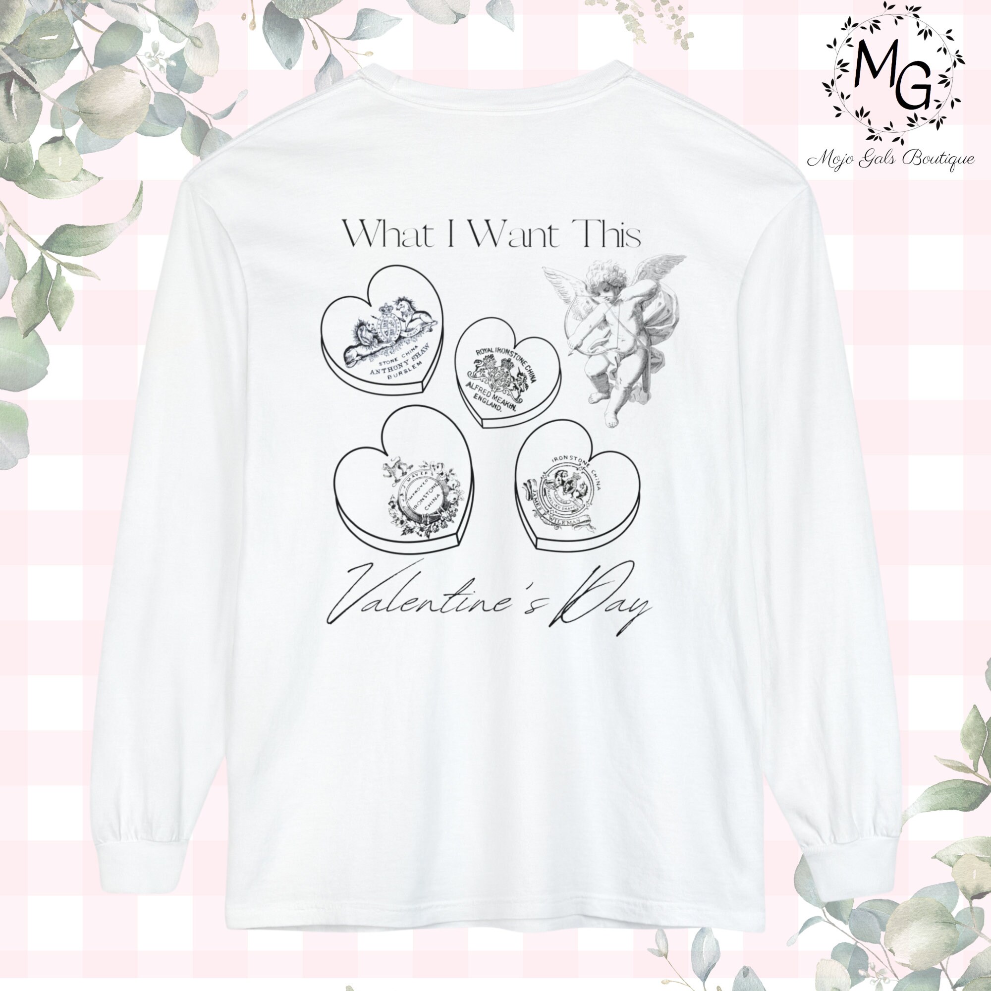 Antique Ironstone Valentine Candy Heart Comfort Color Long Sleeve Tee