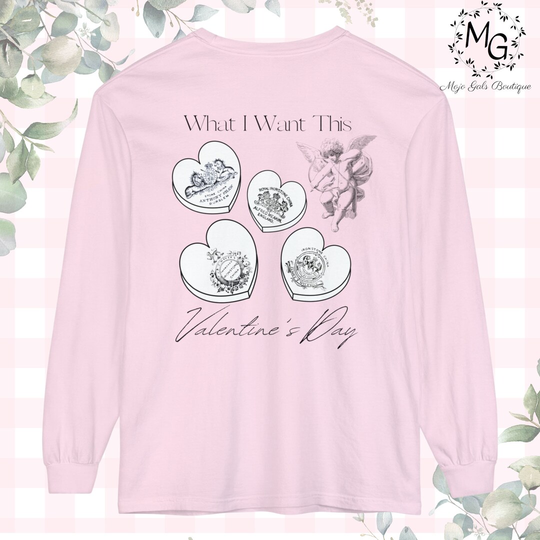 Antique Ironstone Valentine Candy Heart Comfort Color Long Sleeve Tee