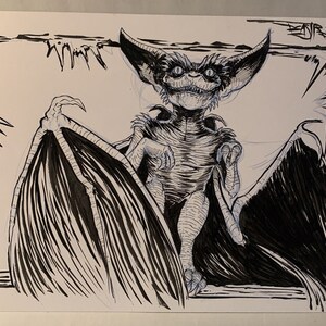 Dave Castr &quot; Bat Gremlin &quot; 9x 12&quot; Original Electric Bear Comic Art W ARG COA 60
