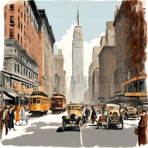 10 clipart vintage di scene di strada di New York, clipart stampabili, jpg, download digitale, scrapbooking, creazioni con la carta