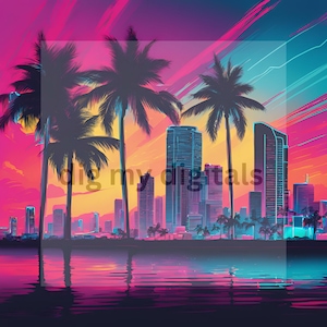 8 neon Florida Miami skyline Clip Art, druckbare Clipart, jpg, digitaler Download, Scrapbooking, Papierhandwerk