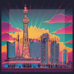 8 neon Las Vegas Nevada skyline clip art, printable clipart, jpg, digital download, scrapbooking, paper crafts