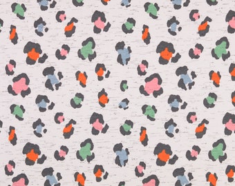 Jersey - Leopard Colorful - Grey Mottled - Leo Leopard Pattern Dots Blobs Girls Cotton Jersey Cotton Children's Fabric - Sold by the Meter from 25 cm