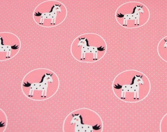 Jersey - Unicorni Rosa con Pois - Cavalli Ragazze Jersey di Cotone Tessuto per Bambini - Venduto al metro da 25 cm