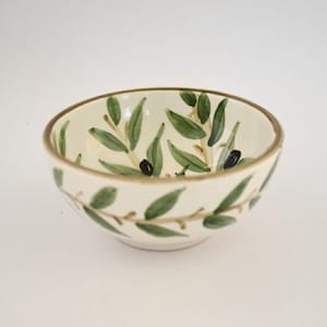 Small handmade ceramic bowl - olive leaf pattern, ceramic bowl, hand painted ceramic bowl, olive branch ceramic bowl