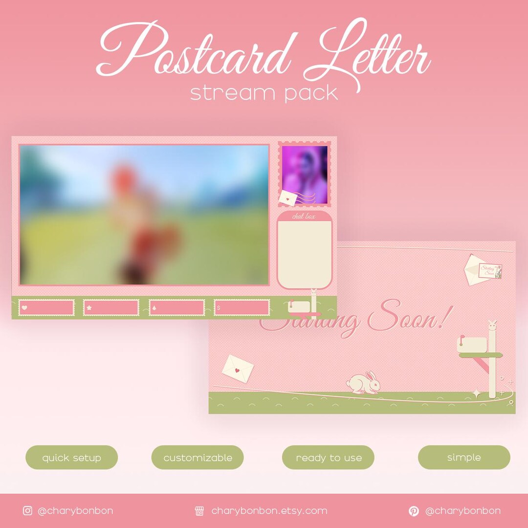 Postcard Letter Stream Pack | Pink Green Customizable Overlays (digital ...