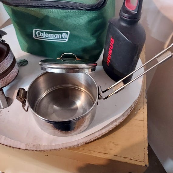 Restored Coleman Peak 1 Camp Stove Kit, MSR Cookpot, Primus Fuel