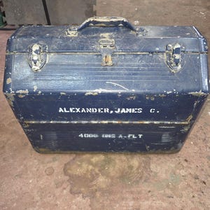Caja de herramientas de mecánico militar antigua, cofre de acero Simonsen, década de 1950, Comando de Defensa Aeroespacial.