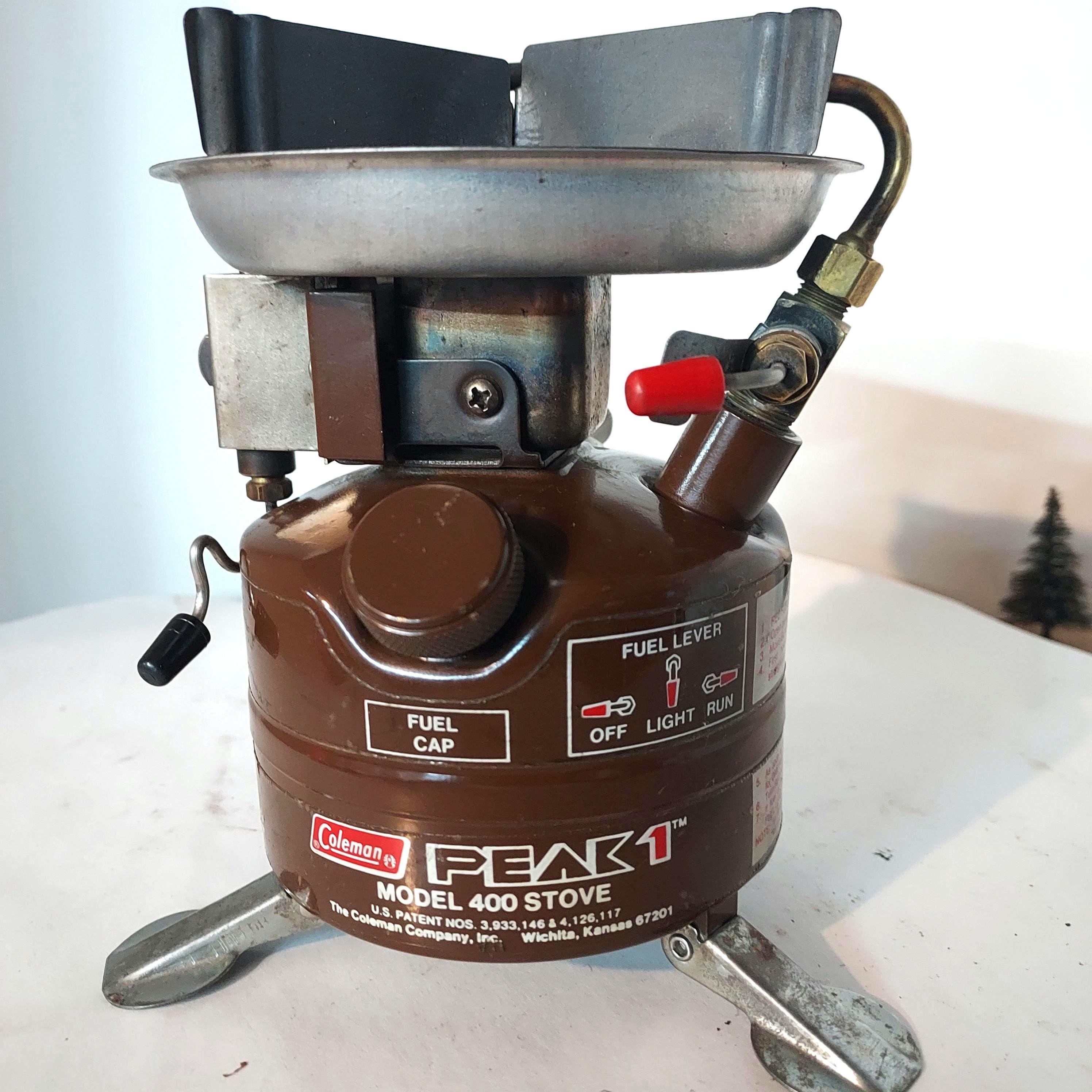 Restored Coleman Peak 1 Camp Stove Kit, MSR Cookpot, Primus Fuel