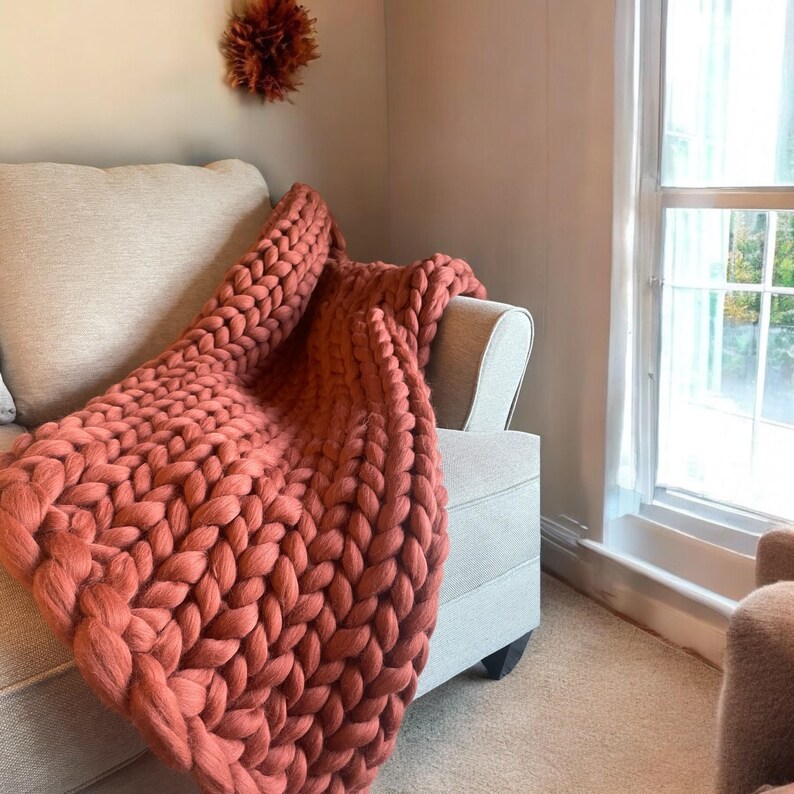 Jumbo Natural Merino Wool Chunky Knit Blanket Etsy