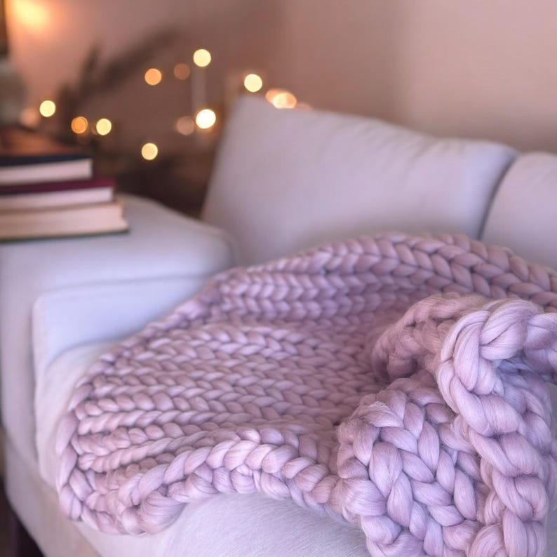 Jumbo Natural Merino Wool Chunky Knit Blanket Etsy