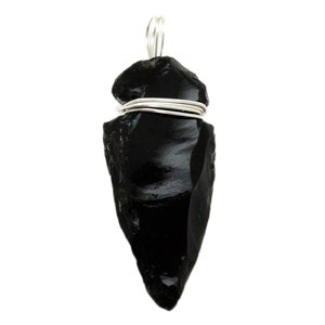 Black Obsidian Arrowhead Pendant (1.5″)|Obsidian Pendant|Healing Crystals|Handcrafted Jewelry|Wire wrap crystal|Obsidian Jewelry|Crystal|