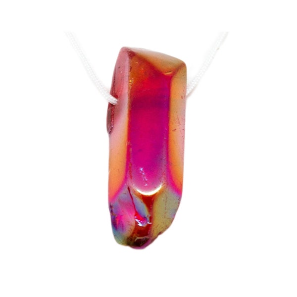 Red Aura Quartz Drilled Pendant|Aura Quartz Drilled Stone|Aura Coated Crystals|Aura Crystal for Jewelry Making|Drilled Crystal for Jewelry