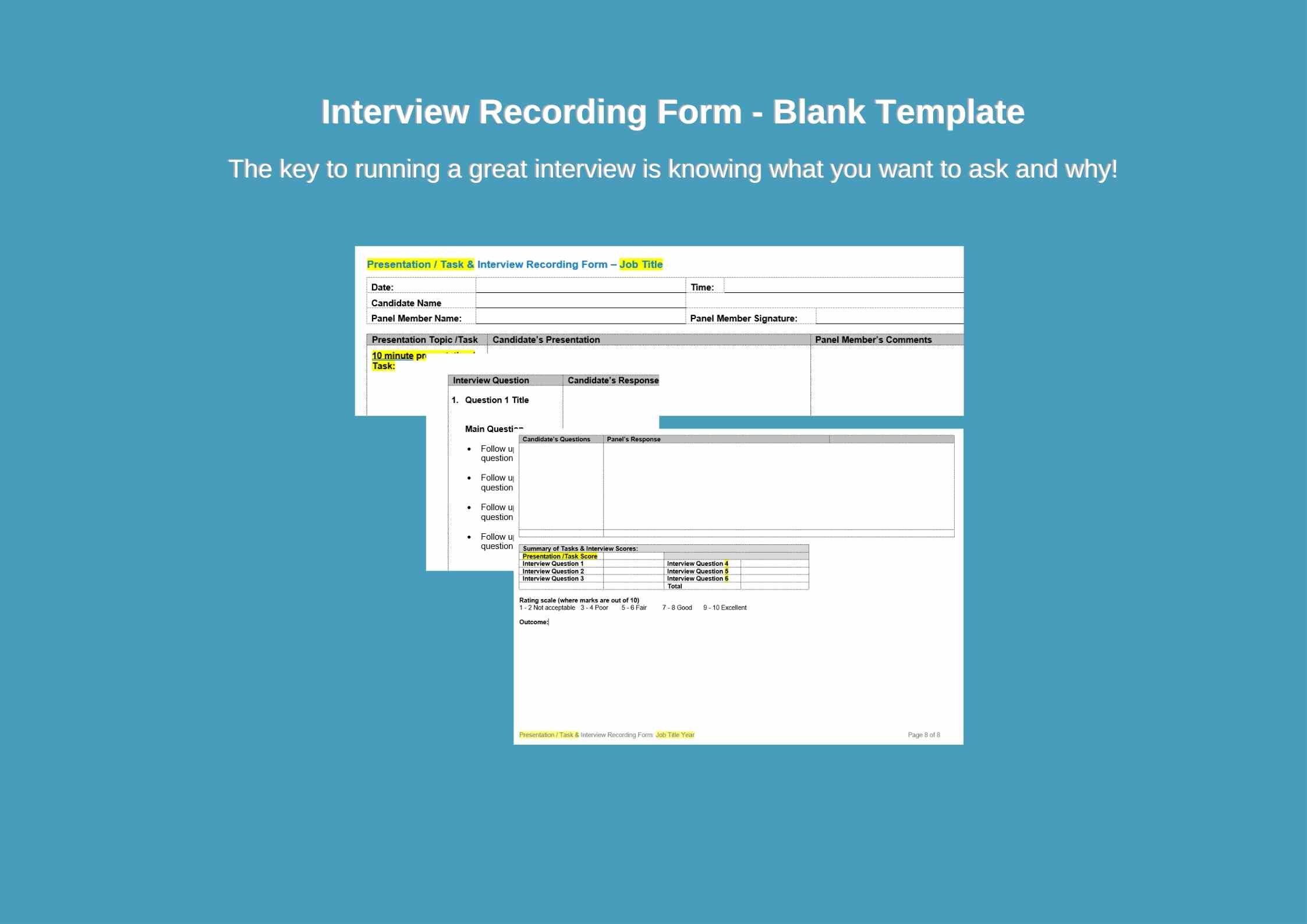 Job Interview Recording Form Blank Template Etsy UK