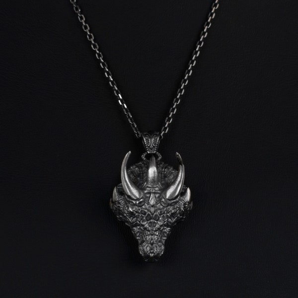 Drachen handgemachte Silber Halskette, 3D Drachenkopf Silber Männer Schmuck, 3D Drachen Sterling Silber Anhänger, 3D Drachen Geschenk, Targaryen Silber Geschenk