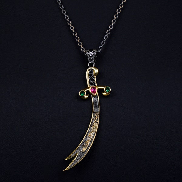 Collier d’épée Zulfiqar, épée écrite arabe Zulfiqar Imam Ali Zulfiqar, collier islamique, cadeau pour hommes musulmans, cadeaux chiites, bijoux musulmans