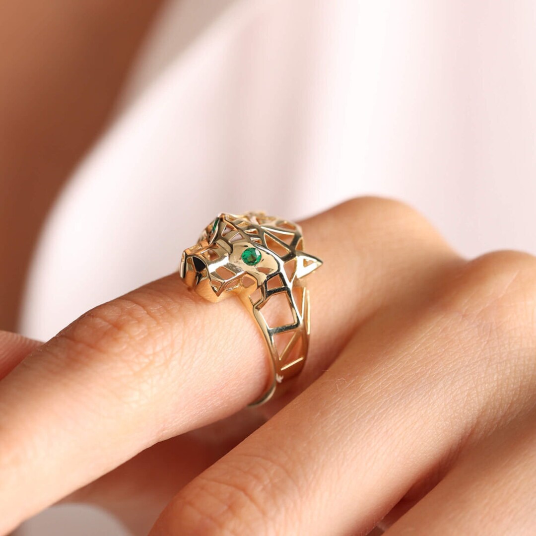 TIGER RING WOMEN 14K Dainty Solid Gold Tiger Ring / Panther Gold Ring / 14K 585 Real Gold