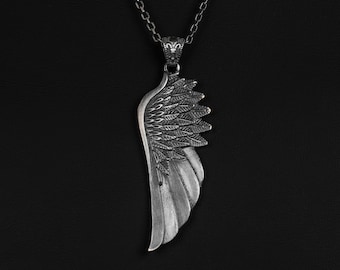 Angel Wing Handmade Silver Necklace, Guardian Angel Wing Silver Men Jewelry, Angel Wing Sterling Silver Pendant, Religious Angel Wing Charm
