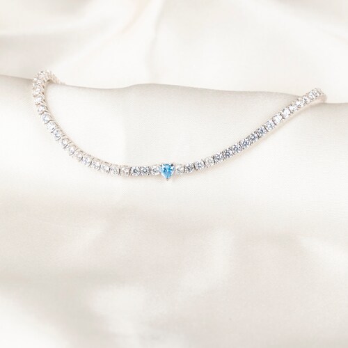 Water Way Design Silver Women's Bracelet, 925 Sterling Zircon Stone Silver Bracelet, Silver shops Tennis Bracelet, Gift for Wife, Gift for Mom