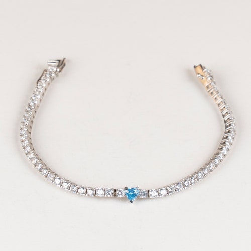 Water Way Design Silver Women's Bracelet, 925 Sterling Zircon Stone Silver Bracelet, Silver shops Tennis Bracelet, Gift for Wife, Gift for Mom