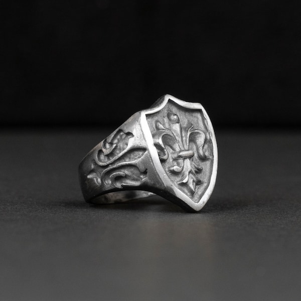 Fleur De Lis Silver Mens Ring , Medieval Mens Signet Ring , Gothic Ring, Viking Ring, Silver Men Jewelry, Minimalist, Handmade, Gift for Him