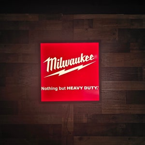 Milwaukee LED Garage Sign | Light Up Tool Wall Decor | Man Cave Shop Light | Workshop Wall Art