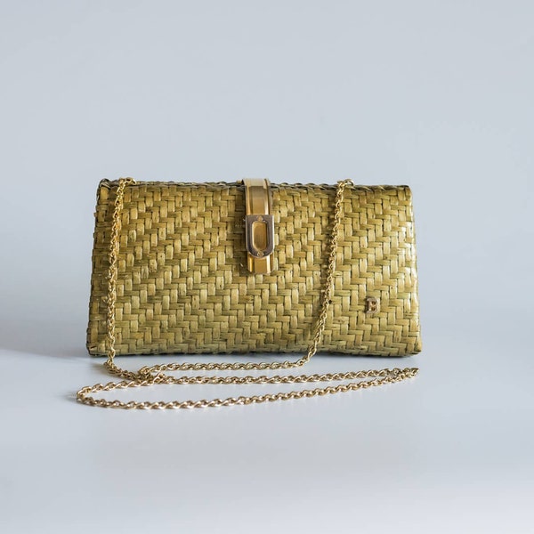 Vintage Bally Ratan Clutch with Gold Hardware and Gold Chain Strap