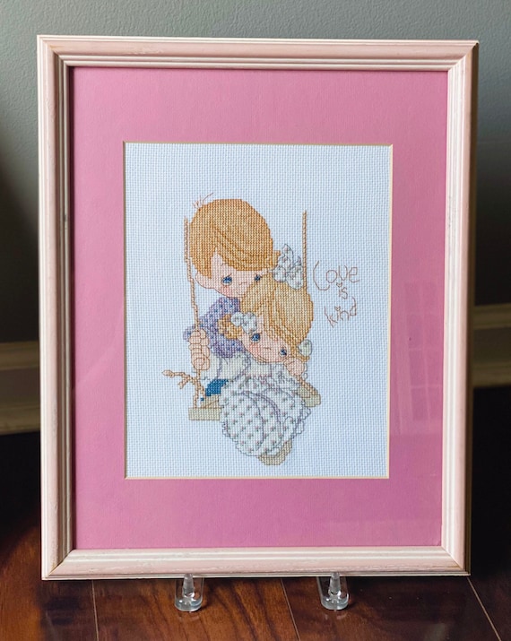 Vintage Precious Moment Cross Stitch Finished Framed Art Love Etsy