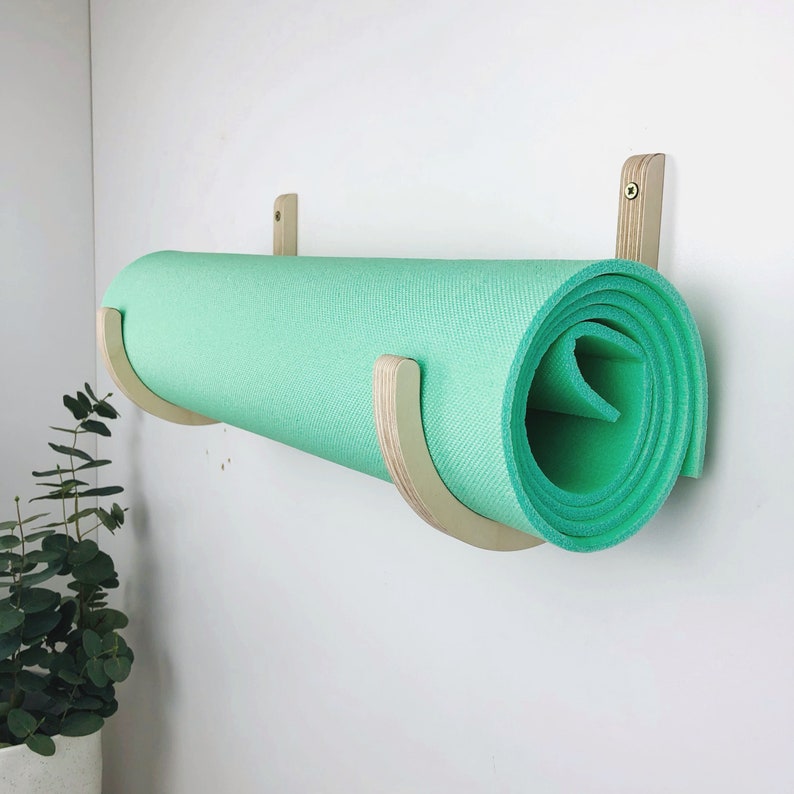 Wood Yoga Mat Holder Wall Mount Yoga Mat Hook Foam Roller Etsy