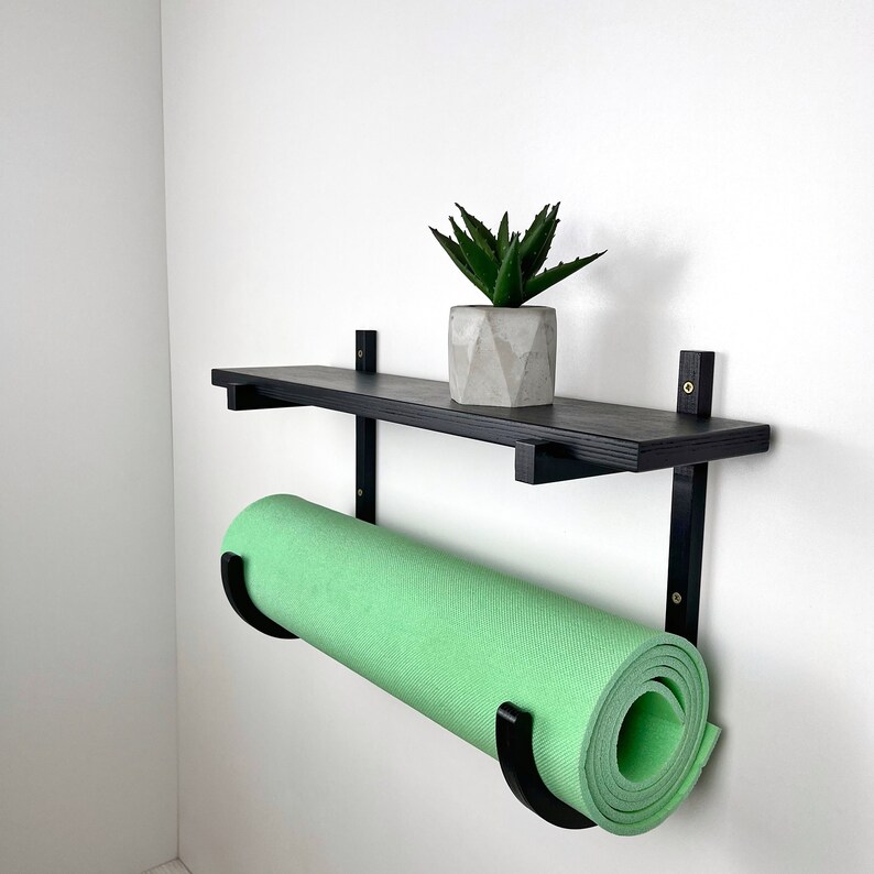 Black Yoga Mat Shelf Home Gym Storage Yoga Mat Wall Holder Etsy