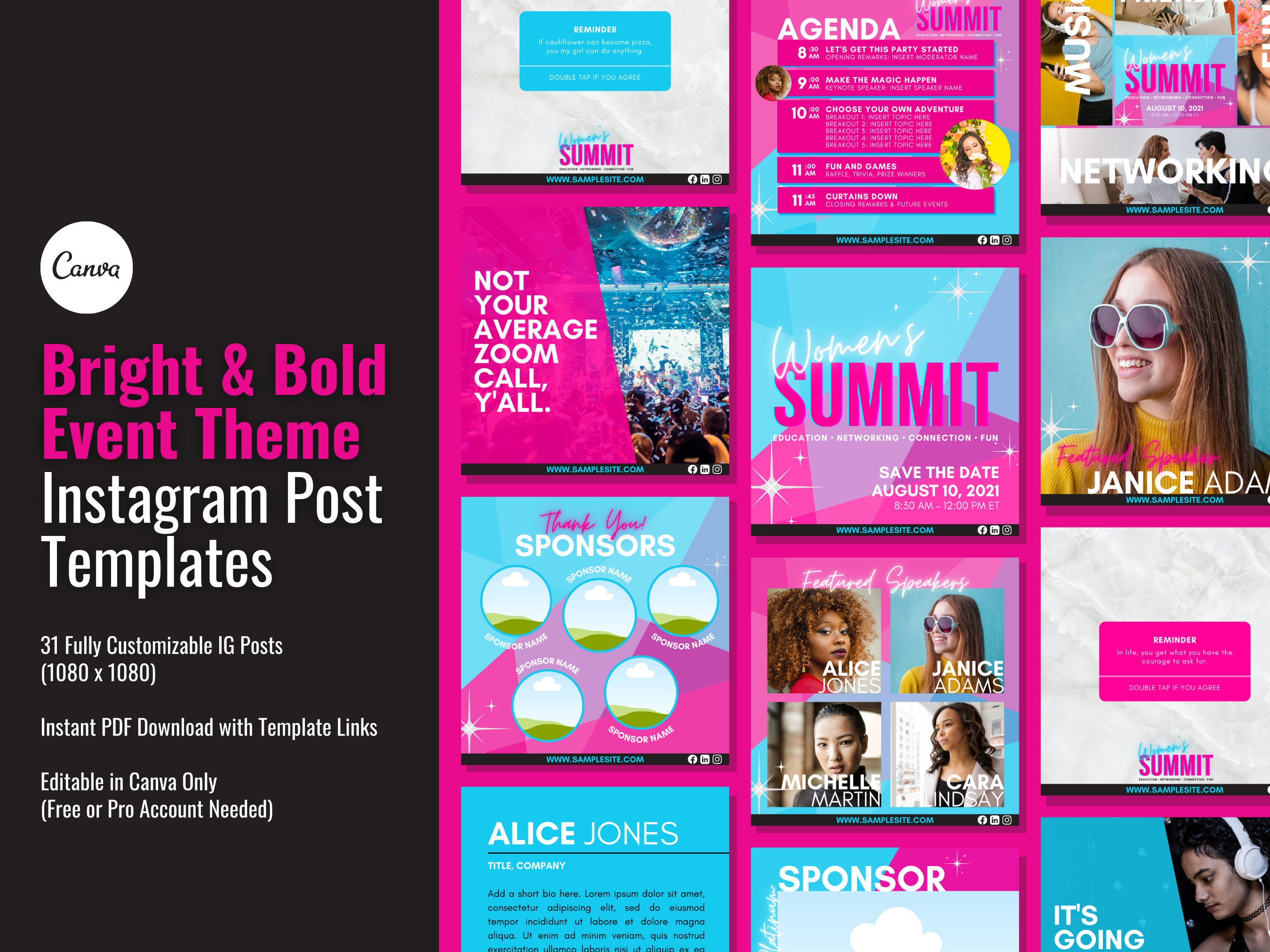 Bright and Bold Instagram Event Promo Post Templates | Instagram Template for Conferences, Meetings, Events | Premade Canva IG Template