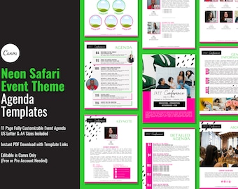Neon Safari Event Agenda Templates | Agenda Template for Conferences, Meetings, Events | Premade Canva Agenda Template