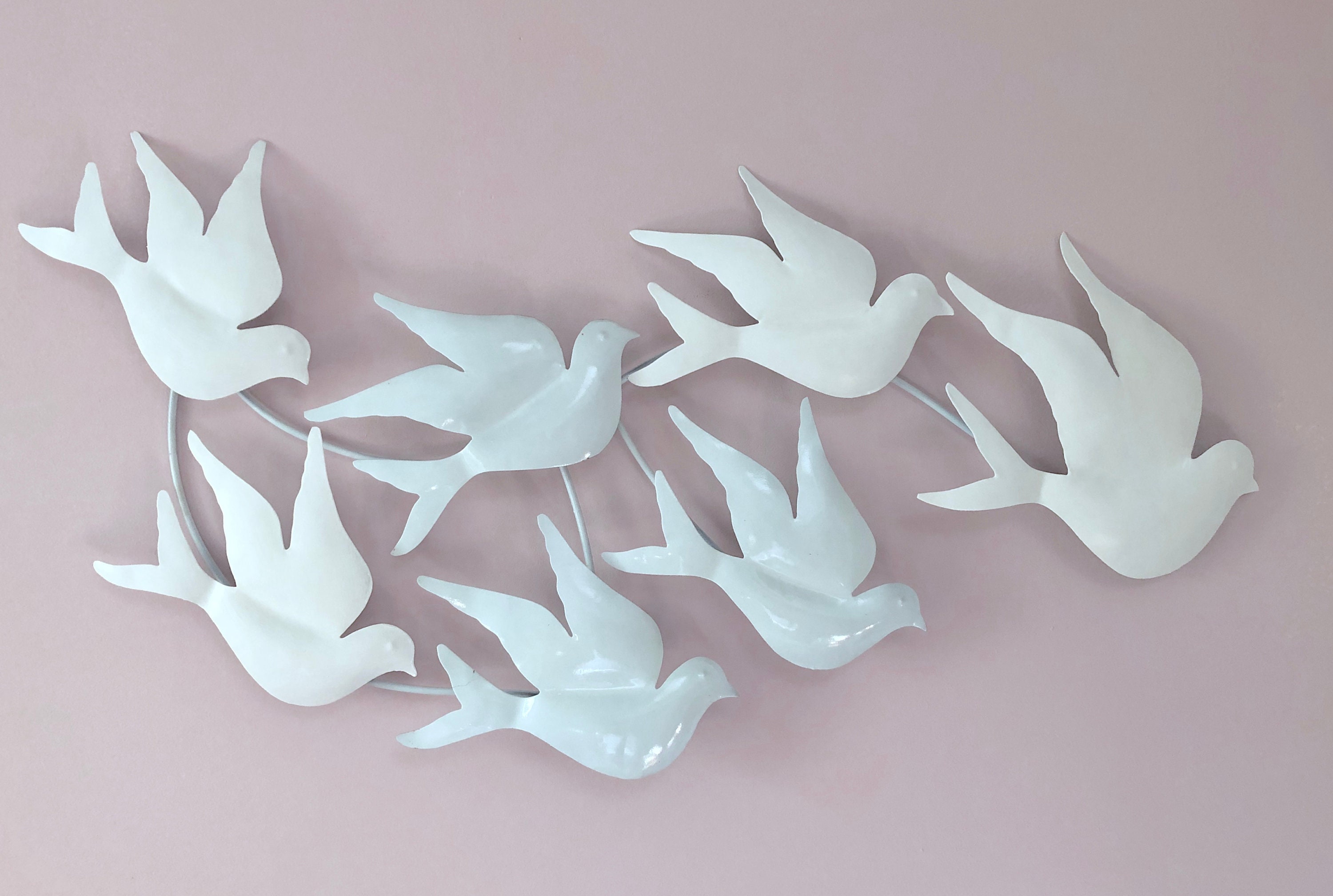 Silhouettes d'oiseaux Blanc Volant en Métal, Décoration Murale
