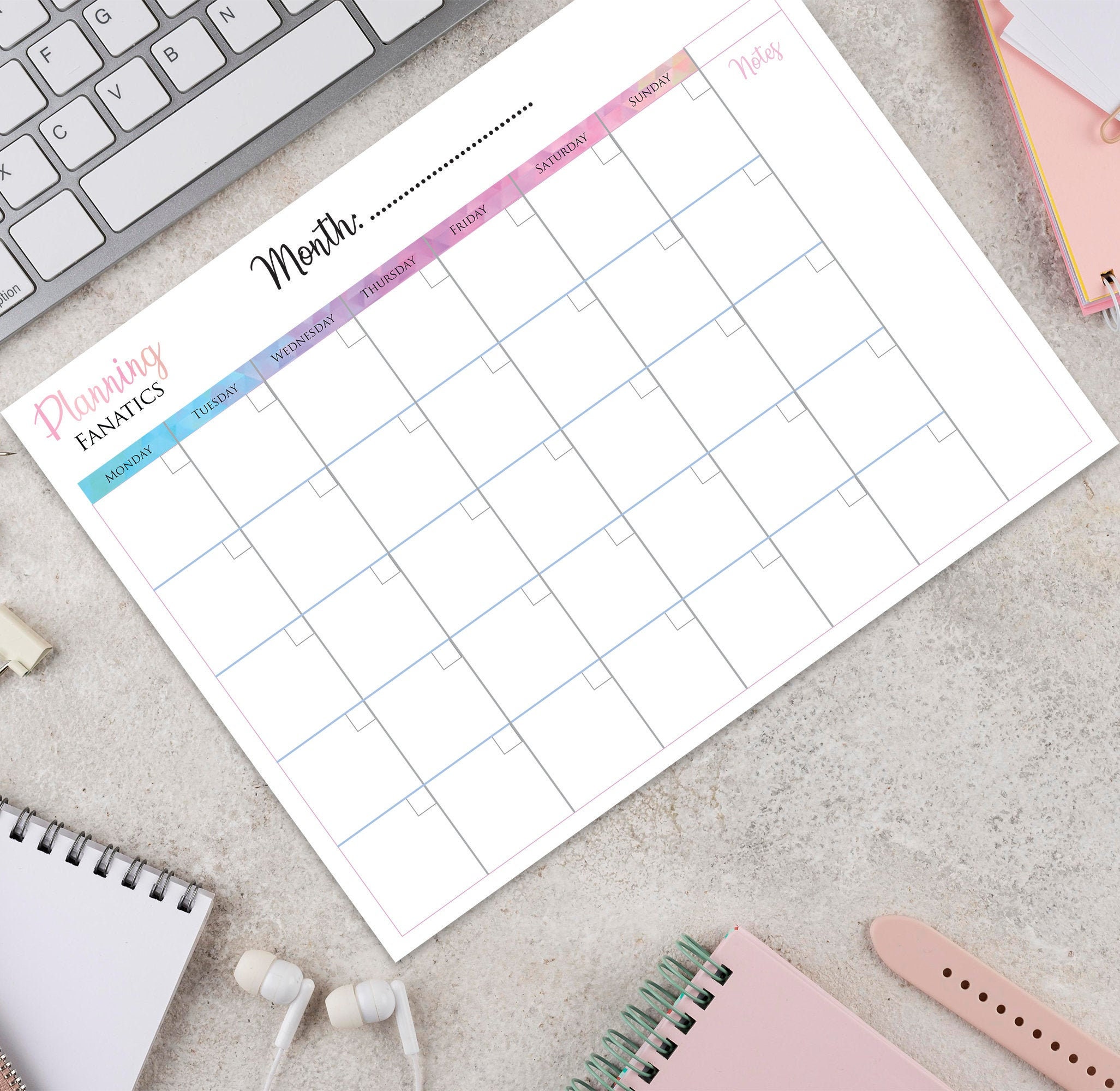 undated monthly calendar printable horizontal monthly etsy