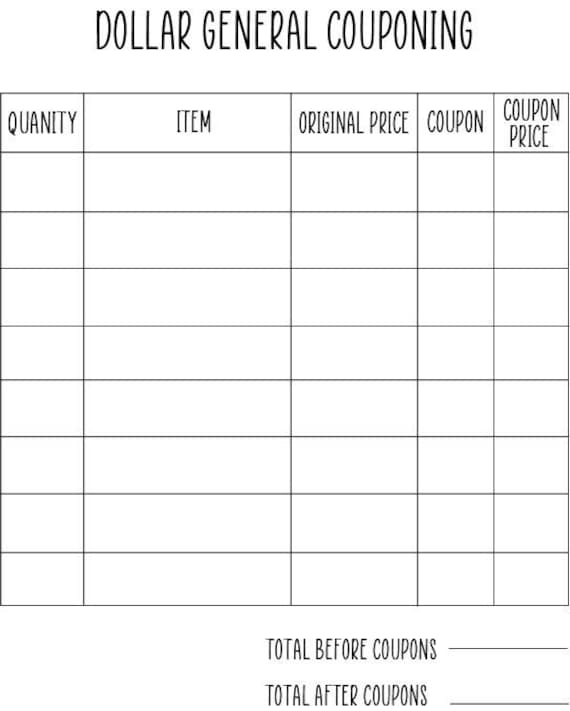 Dollar General Couponing Planner Etsy