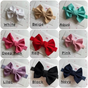 Baby headbands Super soft edged lace elastic with a bullet fabric bow all sizes