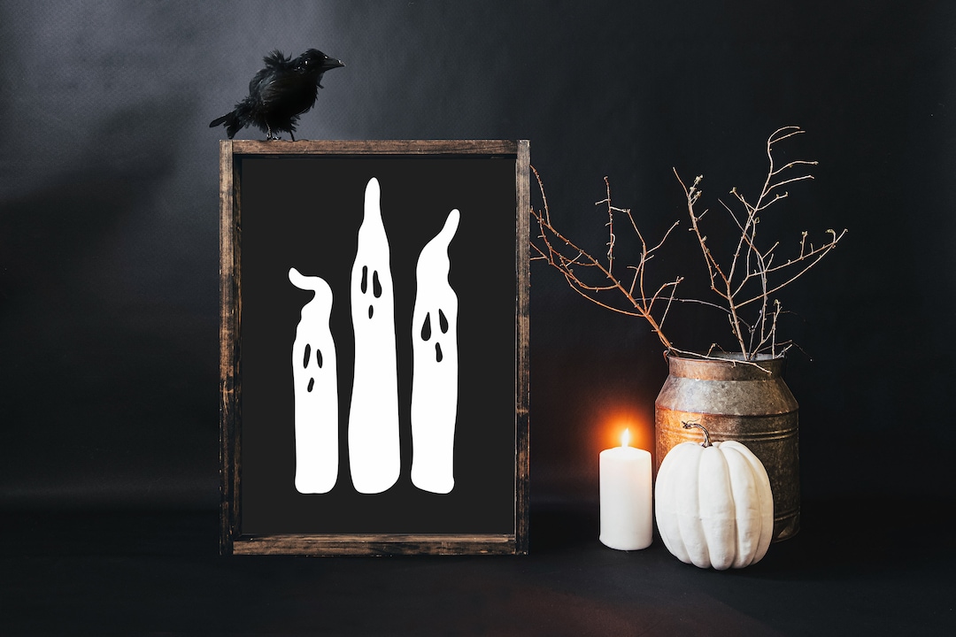 Hand Painted Primitive Ghost Wood Sign, Framed Halloween Decor - Etsy